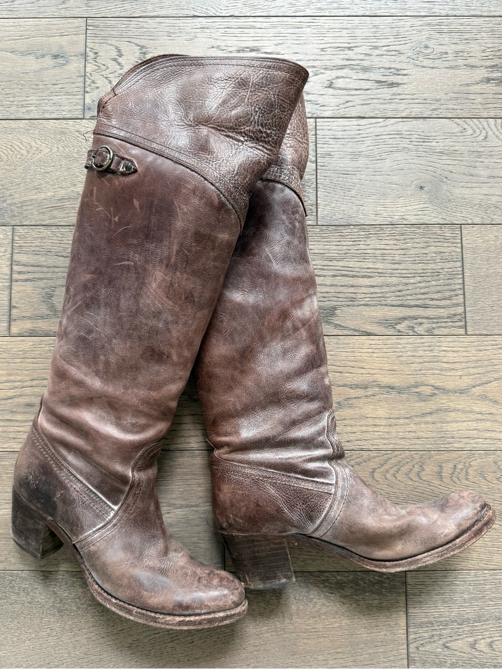Frye Brown Leather Knee-High Heeled Boots